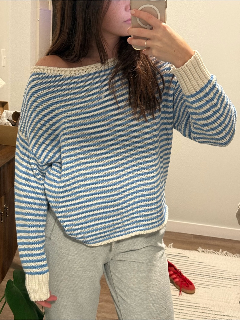 Striped Blue & Cream Knit Sweater - Women
